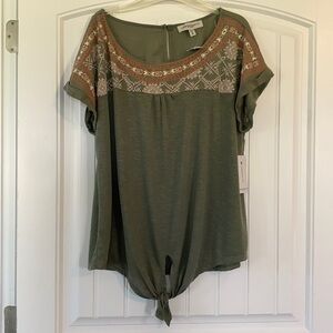 Tempted Hearts Boho embroidered Tunic tie in front Top 2X